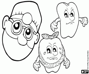 Dentist and teeth with problems coloring page