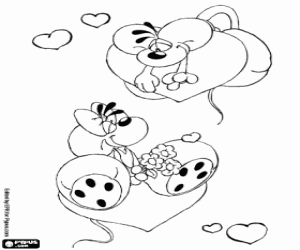 Diddl and Diddlina with hearts coloring page
