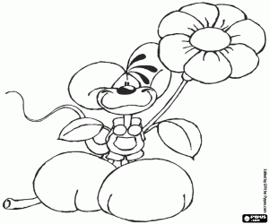 Diddl the mouse with a flower coloring page