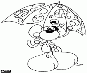 Diddl the mouse and a umbrella coloring page