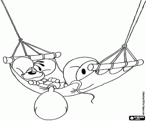 Diddl resting in the hammock coloring page