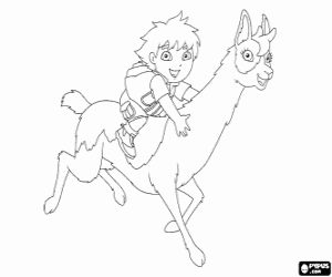 Diego with a llama of the Andes coloring page