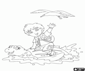 Diego with the sea turtle coloring page