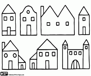Different houses of a village coloring page