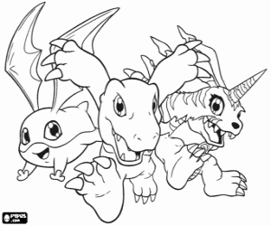 Digimon: Patamon, Agumon and Gabumon coloring page