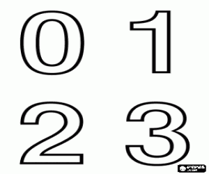 Digits 0, 1, 2 and 3 coloring page