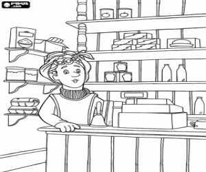 Dilys Price in the food shop coloring page