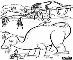 Dinosaur eating in the water coloring page