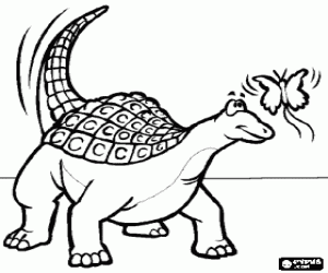 Dinosaur playing with a butterfly coloring page