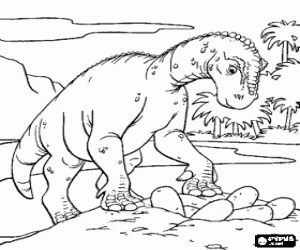 Dinosaur watching its eggs coloring page