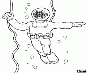 Diver with diving helmet coloring page