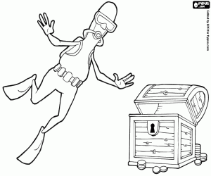 The diver finds the treasure coloring page