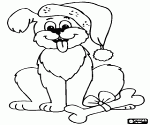 A dog with a bone for Christmas coloring page