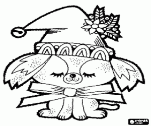 A dog in Christmas celebration coloring page