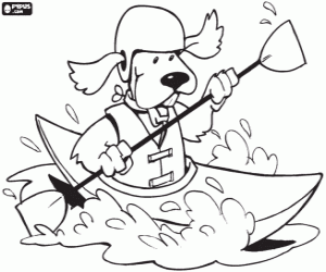 A dog in a kayak coloring page