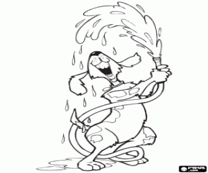 The dog plays with water coloring page