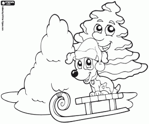 The dog, the sleigh and the snow coloring page
