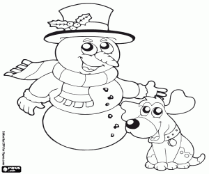 The dog and the snowman coloring page