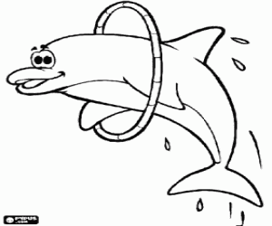 Dolphin jumping through a hoop coloring page