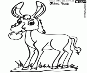 A donkey eats an apple coloring page