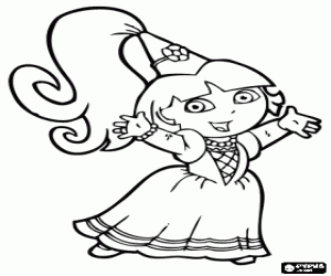 Dora dressed as a princess coloring page