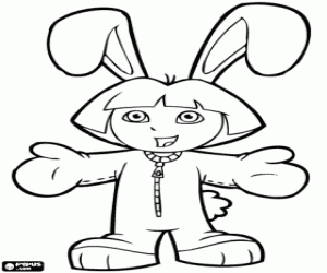 Dora with a rabbit costume coloring page