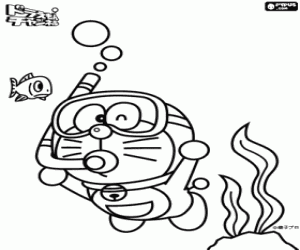 Doraemon is a diver coloring page