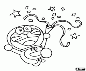 Doraemon enjoying the party coloring page