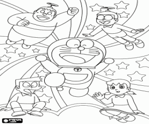 Doraemon and his friends coloring page