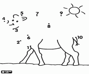 Dot to dot, a camel coloring page