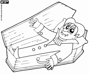 Dracula in his coffin coloring page