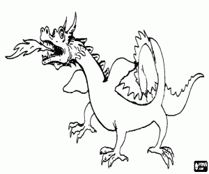 Dragon throwing fire by the mouth coloring page