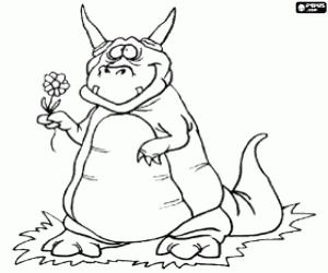 Dragon with a flower coloring page