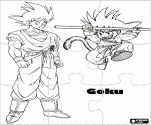 Dragonball puzzle, with Goku coloring page