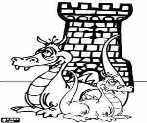 The dragons and the castle coloring page