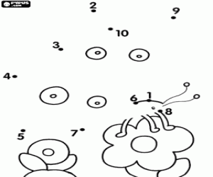 Drawing for dots, animal and flower coloring page