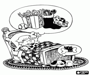 Dreams of Christmas gifts coloring page