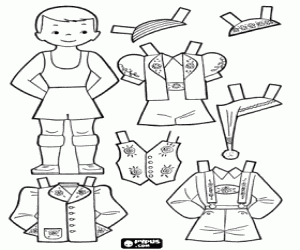 Dress up game with Tyrolean clothing coloring page