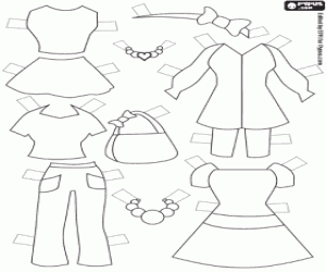 Dresses and accessories for doll coloring page