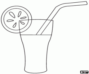 A drink with a fruit slice and straw coloring page