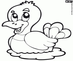 The duck swimming in the pond coloring page