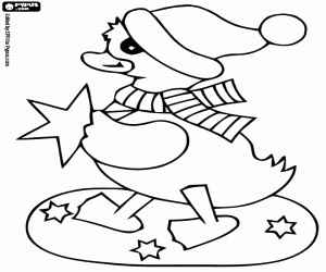 A duckling with Christmas stars coloring page