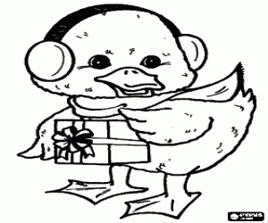 A duckling on a cold Christmas coloring page