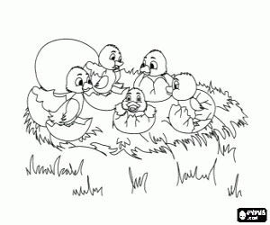 The ducklings getting out the eggs coloring page