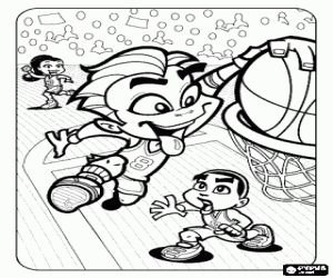 A dunk in a basketball game coloring page