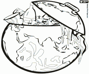 Earth, a waste container coloring page