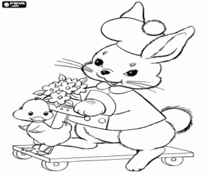 Easter Bunny in his scooter coloring page