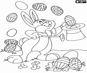 Easter eggs and the magician rabbit coloring page