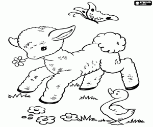 Easter lamb and two animals coloring page