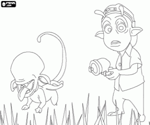 Eckle with his dog on planet 51 coloring page